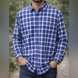 L.L. Bean Fleece-Lined Flannel Shirt Shacket Plaid Blue White Men’s 3X New